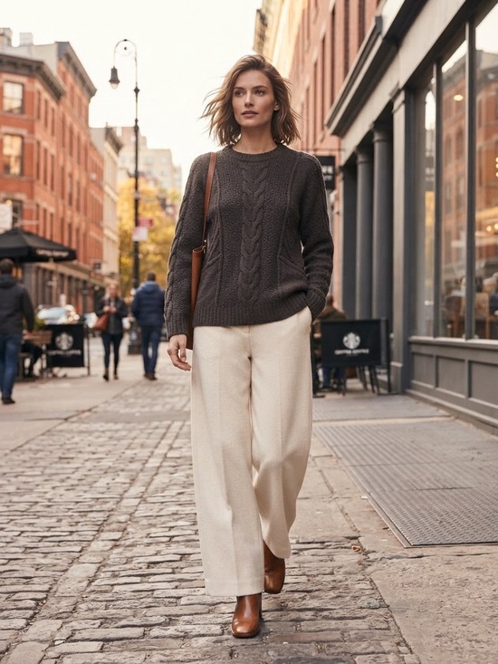 Free People Sweaters - Oversized Free People Cable-Knit Crew Sweater in Brown